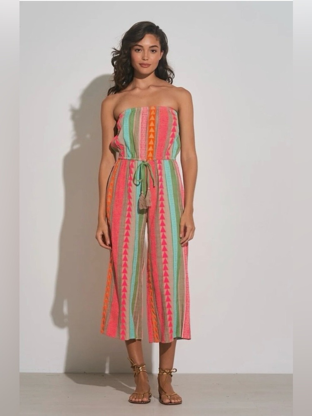 Elan Aztec Strapless Jumpsuit In Neon Multicolors NWT Sz L